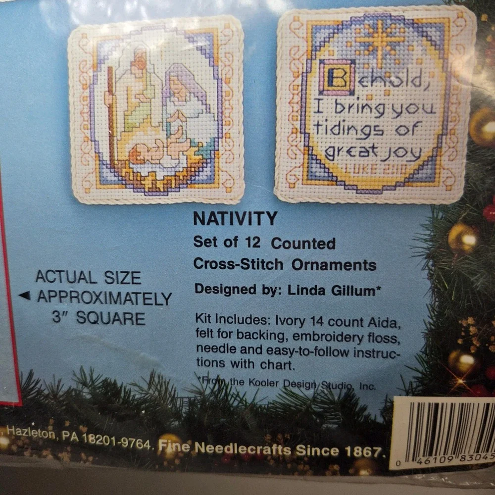 Vintage Bucilla 83045 Nativity Set of 12 Counted Cross Stitch Ornaments 1993